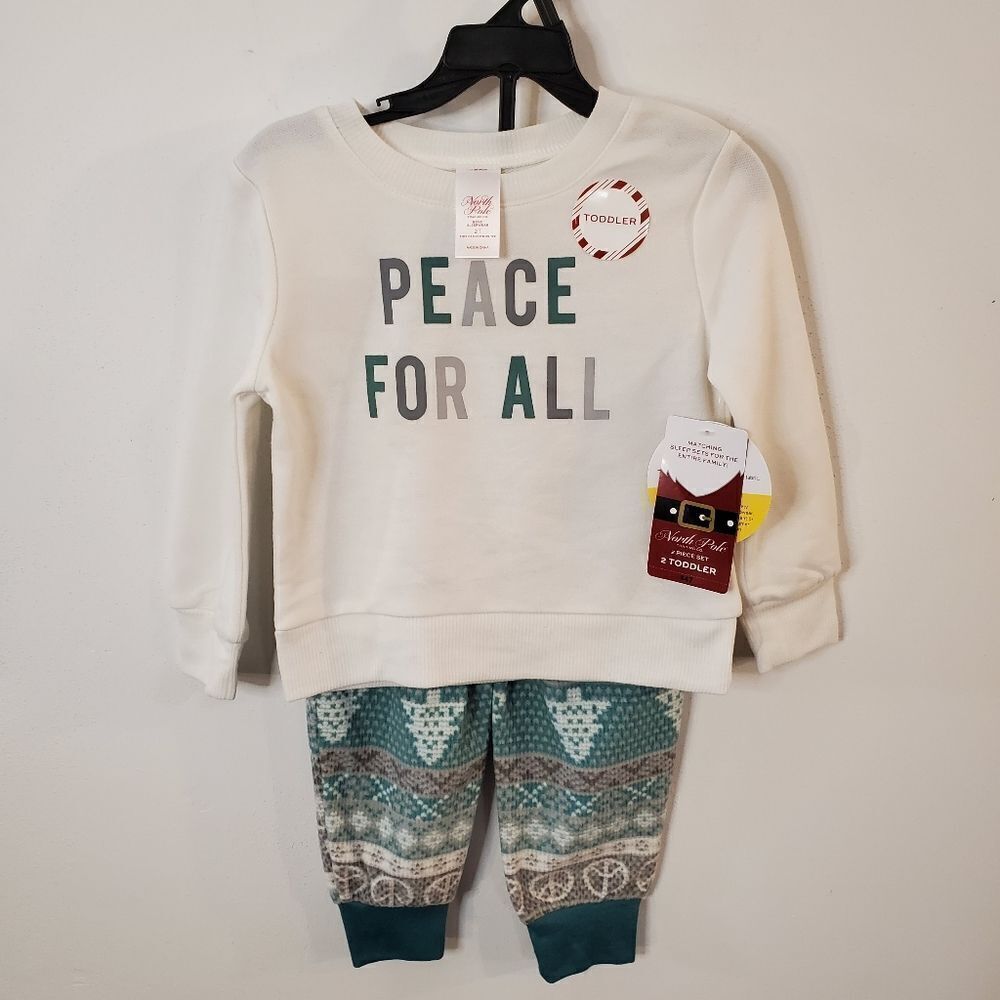 2 Piece PJ Set "Peace for All" winter design flame resistant fabric